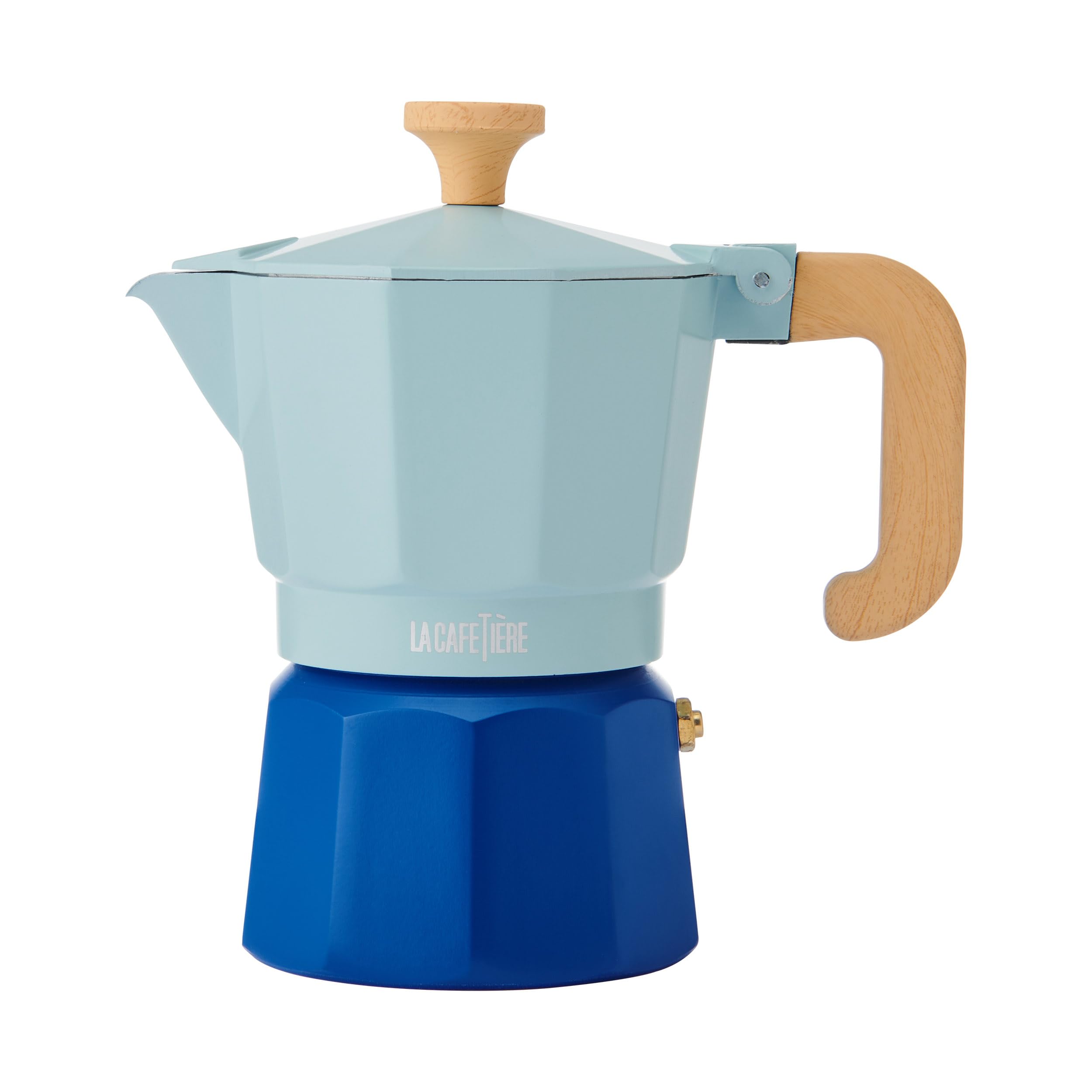 La Cafetière Espresso Pot 3 Cup Sky Blue Colour Two Tone, Aluminium Espresso Maker, Compatible With Gas, Electric, Ceramic Hobs, Traditional Italian Espresso Pots, Easy-To-Clean, Handwash Only, 150ml
