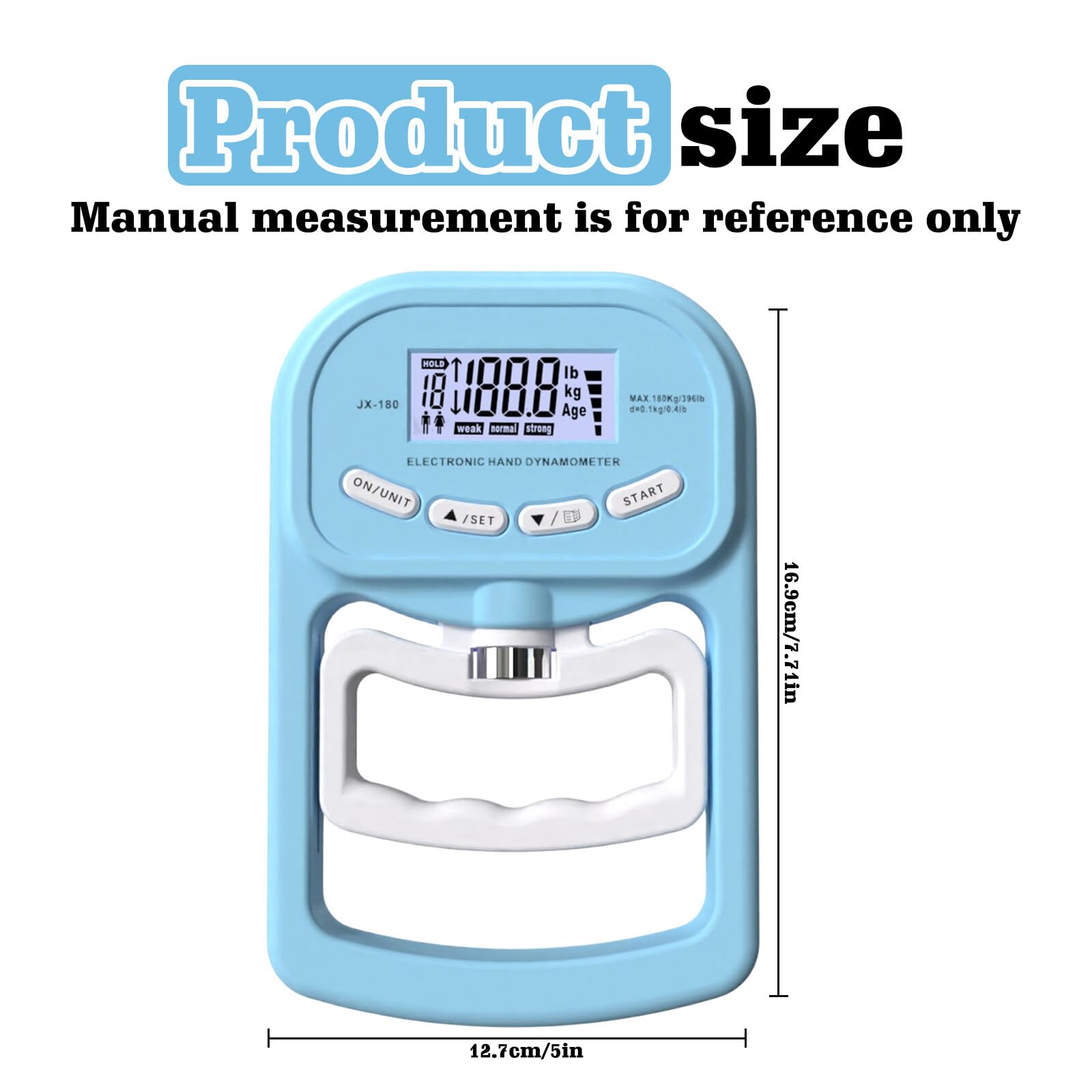 Digitaler Handkraftmessgerät Hand Dynamometer: 396lb/180Kg Elektronische Griffkraft Messgerät, LED Display Grip Strength Trainer mit USB-Ladekabel, Intelligent und Einfühlsam
