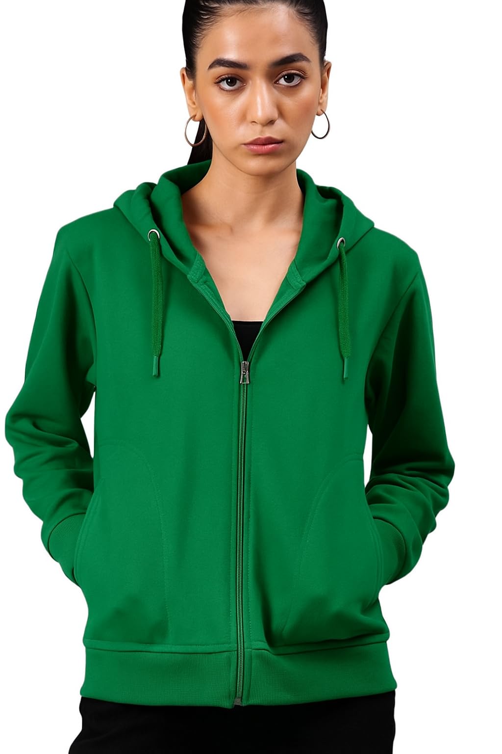 aster apparels Women’s Fleece Hooded Sweatshirt Jacket with Front Zip & Side Pockets | Casual Winter Wear – Green & Orange-picture-22