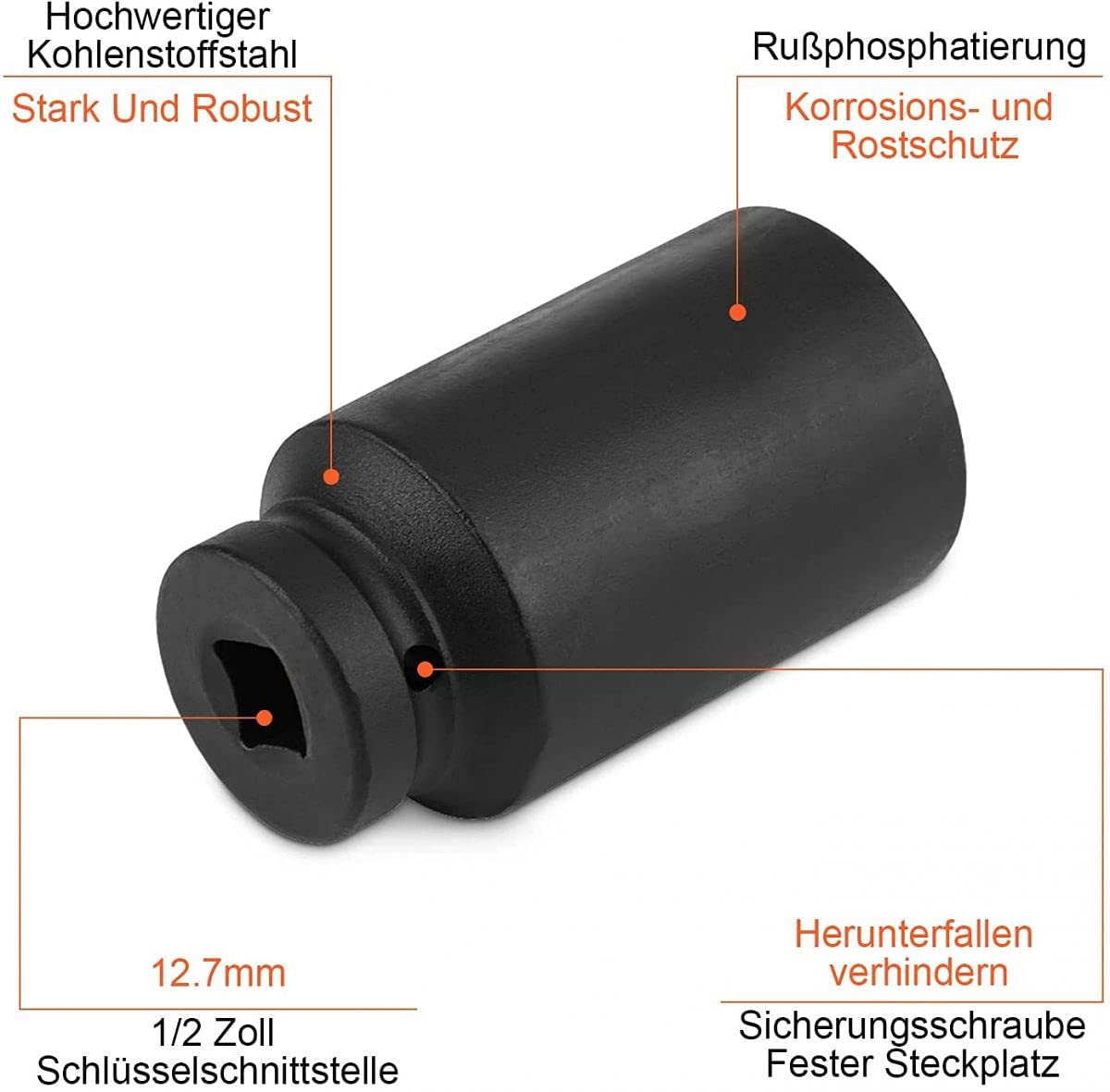 Serie 15 Bussole Rinforzate Lunghe ad Impatto con Attacco Quadrato da 1/2" Misure Metriche da 10 a 32 mm