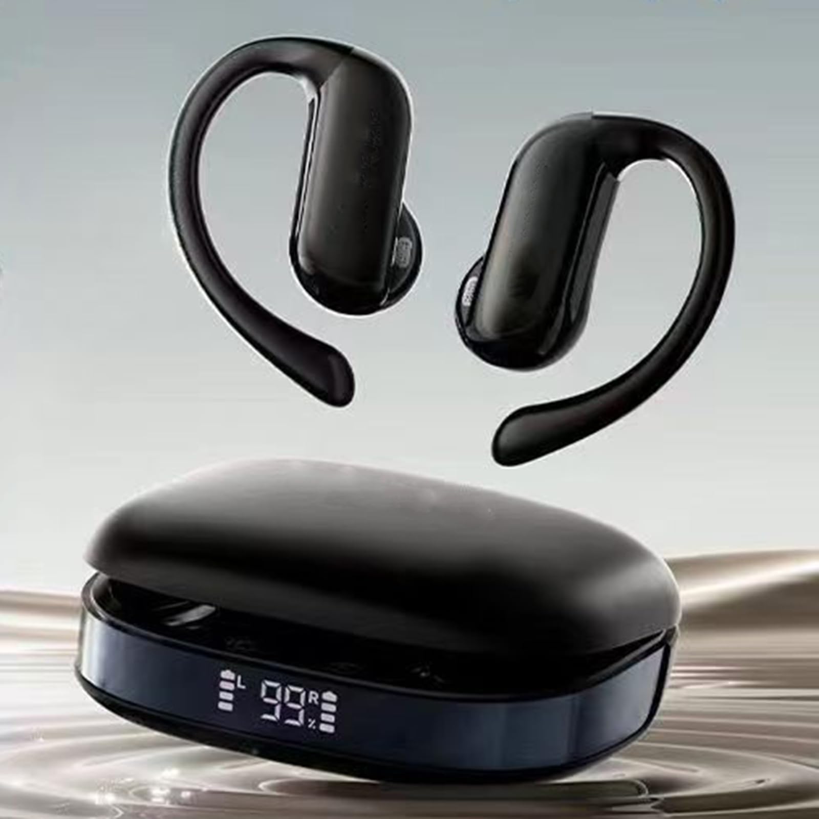 Wireless Earbuds with Earhooks Bluetooth V5 4 Headphones with LED Power Display Built-in ENC Noise Cancelling Mic Deep