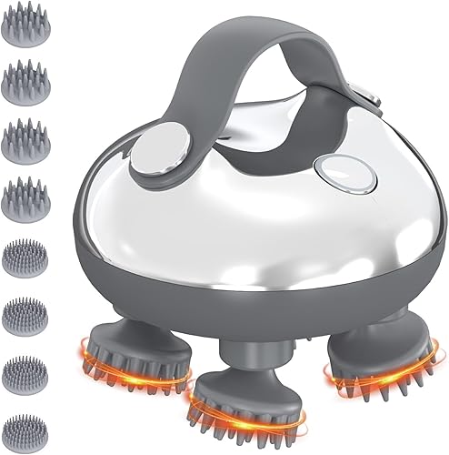 ORIA Masajeador eléctrico para gatos, masajeador de mano para cabeza de gato, masajeador impermeable para mascotas con 8 cabezales de masaje, 3