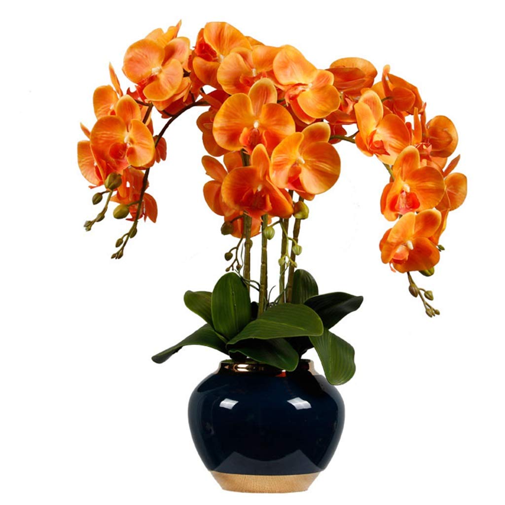 Composition florale artificielle Phalaenopsis orchidées orange en vase
