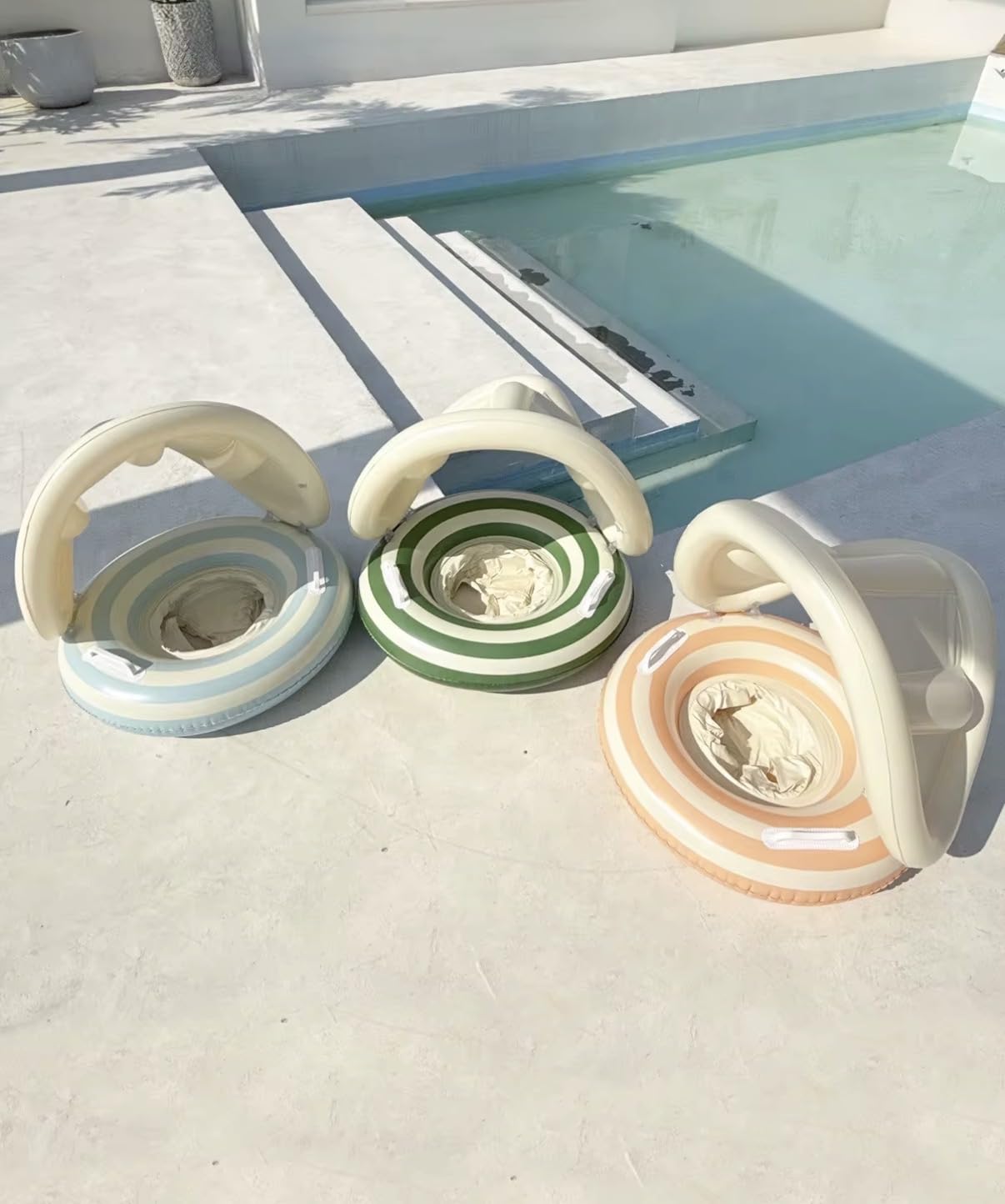 Inflatable Baby Pool Float Seat with Sun Canopy, Striped, for Pools and Beaches