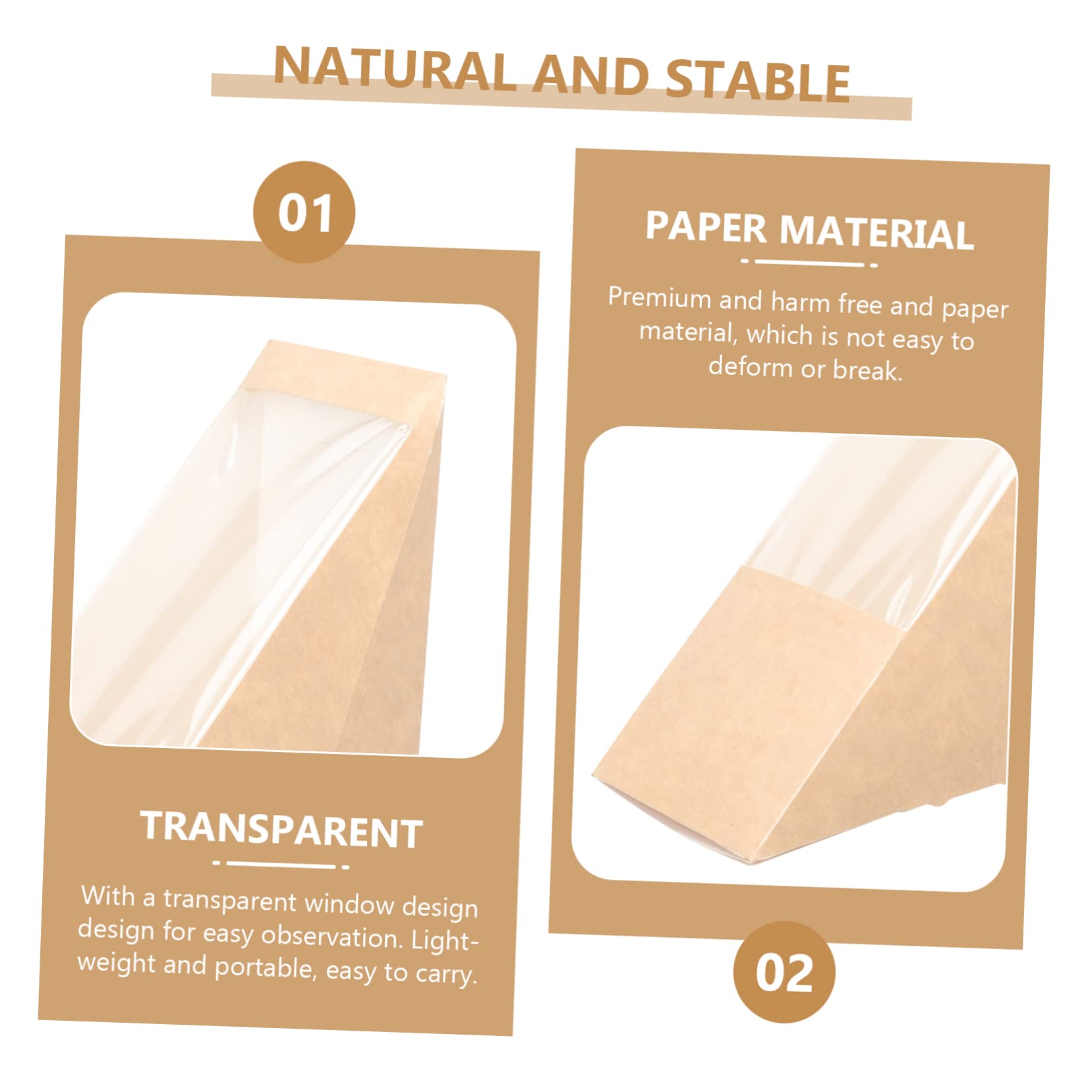 Scatole per Sandwich Triangolari 100 Pezzi Carta Kraft Beige | Finestra Trasparente, Leggere e Portatili, per Tea Room e Uso Domestico