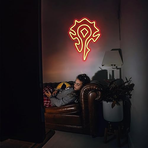 Miniatura 4 de World Warcraft - Letreros de neón con logotipo de horda, luces de neón, regalos de Warcraft, sala de juegos, hogar, bar, cueva, sala de estar,