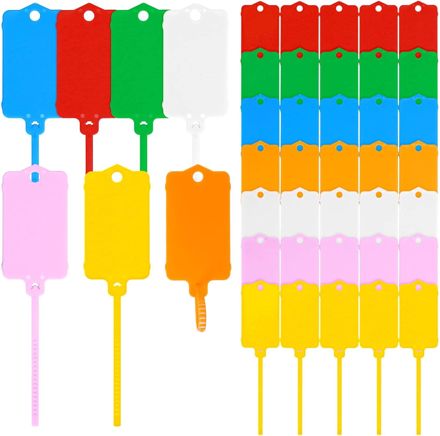 LeonBach 70 PCS Plastic Shipping Tags,1.46" x 2.48", Waterproof Labels Writable Hanging Tags with Sealing Strap,Shipping Cable Tie Plastic Tag Label for Keys Luggage Logistic Retail Inventory