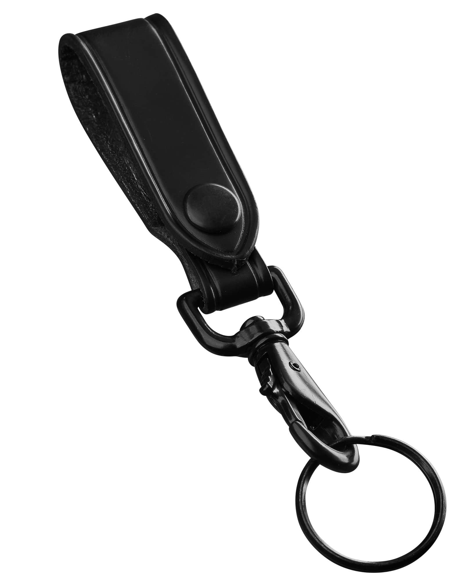 Perfect Fit Leather Key Ring Duty Belt Key Holder Belt Loop Key Strap Keychain Black Leather with Black Hardware