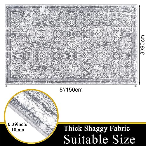 Tapete Vintage Shaggy Antideslizante Lavable 3'x5' Gris miniatura 2