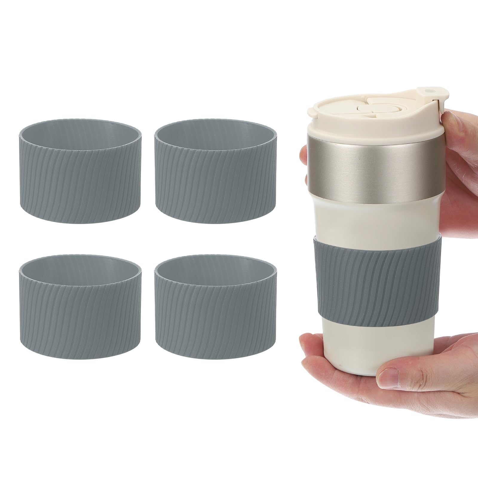 uxcell 4Pack Coffee Cup Sleeves, Reusable Silicone Heat Resistant Cup Protective Sleeve Nonslip Mug Protector Cover for Home Travel Coffee Mug Glasses