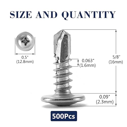 Miniatura 119 de Tornillos de chapa metálica de 2-1/2 pulgadas, 250 tornillos de acero inoxidable 410 tornillos autorroscantes rápidos de cabeza de armadura de acero