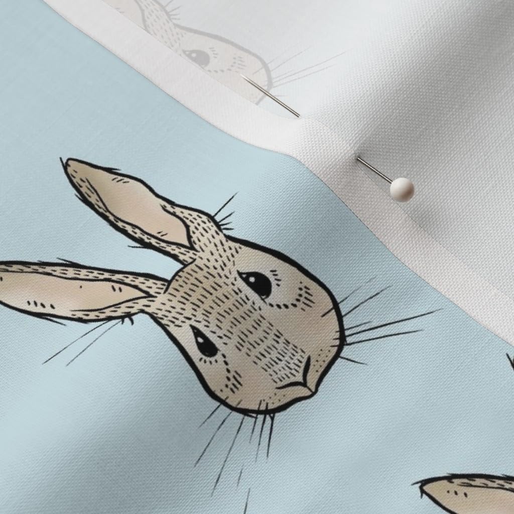 Spoonflower Fabric - Sweet Rabbit Blue Bunny Bunnies Easter Pet Kitten Printed on Petal Signature Cotton Fabric by The Yard - Sewing Quilting Apparel Crafts Decor