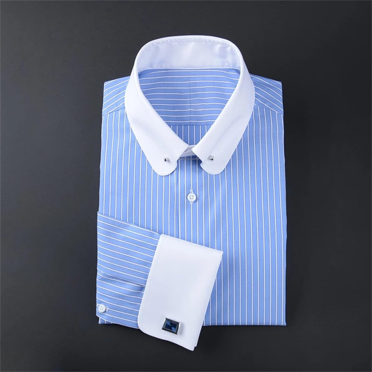 Camicia da Uomo a Maniche Lunghe con Polsini alla Francese, vestibilità Slim, in Cotone, per Uomo (001 L)