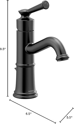 Miniatura 12 de Moen 6402BL Belfield - Grifo de lavabo de baño con una manija con conjunto de drenaje y placa opcional, negro mate