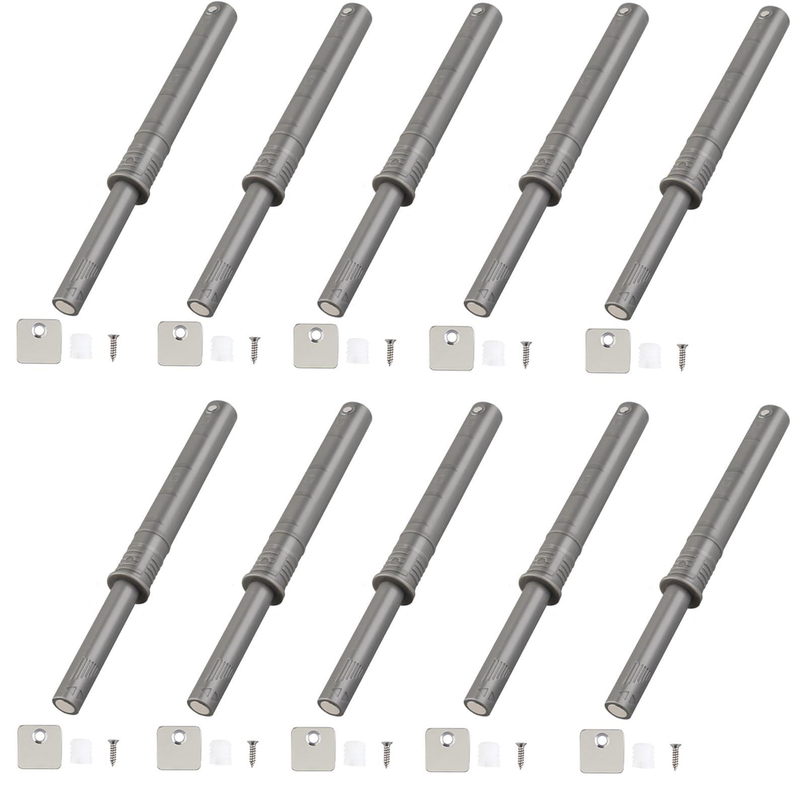 10 Pack Push to Open Door Catches, Push Door Closer Catches Latches Release, Magnetic Invisible Door Opener Press Device Hidden Rebound Cabinet Door Concealed Pull Free Handle, Long 107mm, Grey