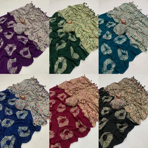 Image of SATIKA VASTRAM Modal Silk Ajrakh Saree Bandhani Design Crepe Printed Designer Pallu Attach Blouse Piece
