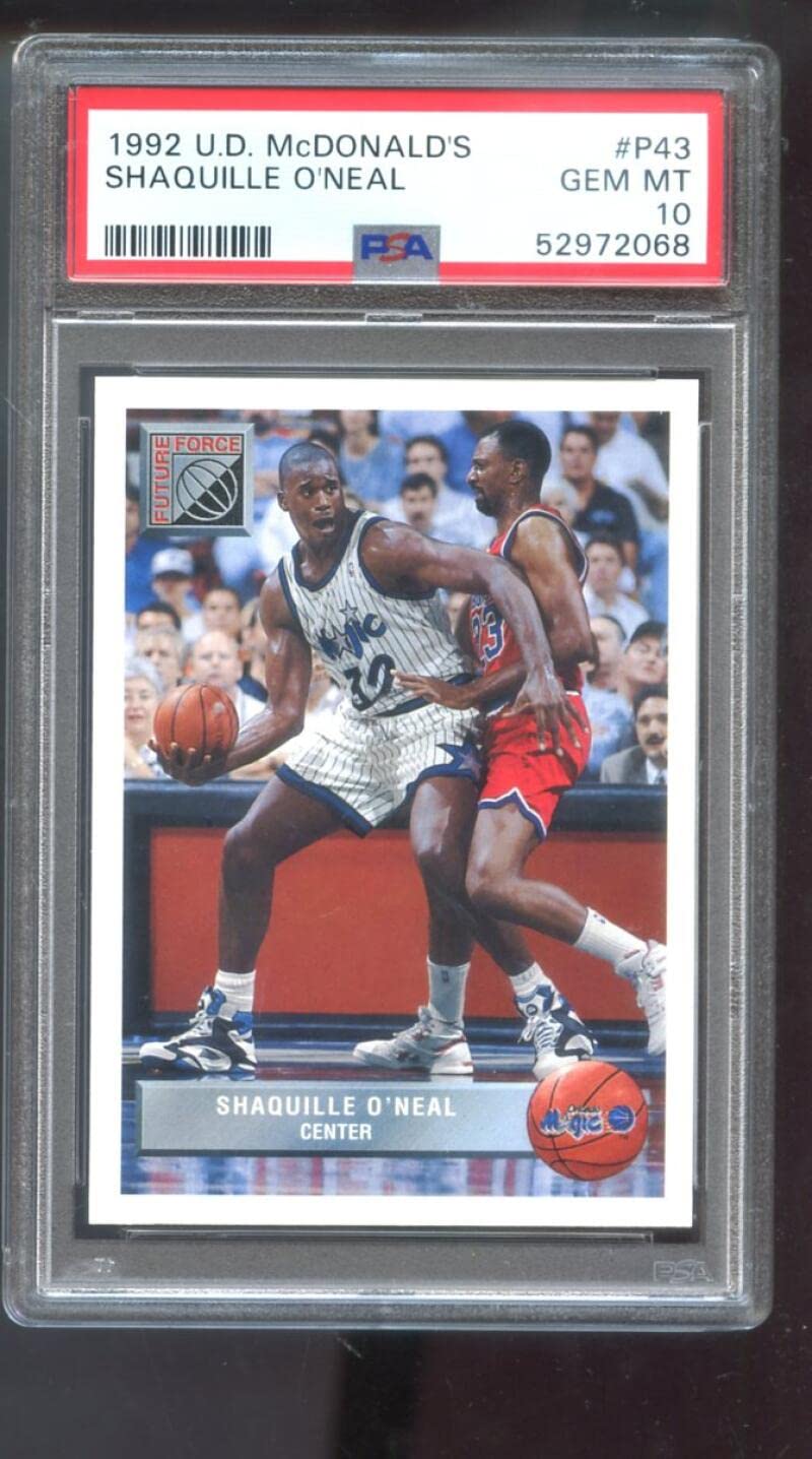 Amazon.com: 1992-93 Upper Deck McDonald's #P43 Shaquille O'Neal ROOKIE RC  PSA 10 Graded Basketball Card NBA Shaq ONeal 1992-1993 92-93 McDonalds GEM  MT MINT : Collectibles & Fine Art