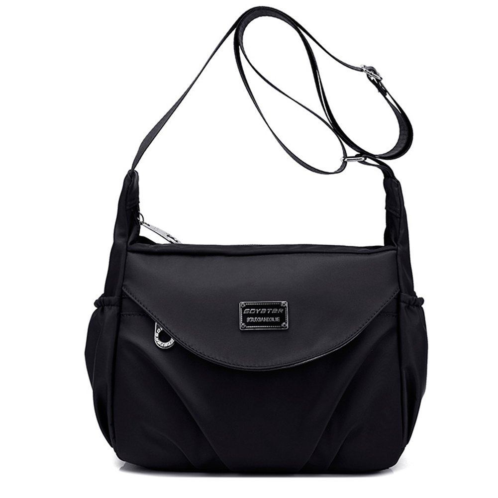 Women's Black Nylon Crossbody Purse / Handbag for Travel or Everyday | Colorful & Lightweight With Water Resistant Exterior, Zippered Pockets, & Adjustable Strap for All Day Comfort | By Soyater