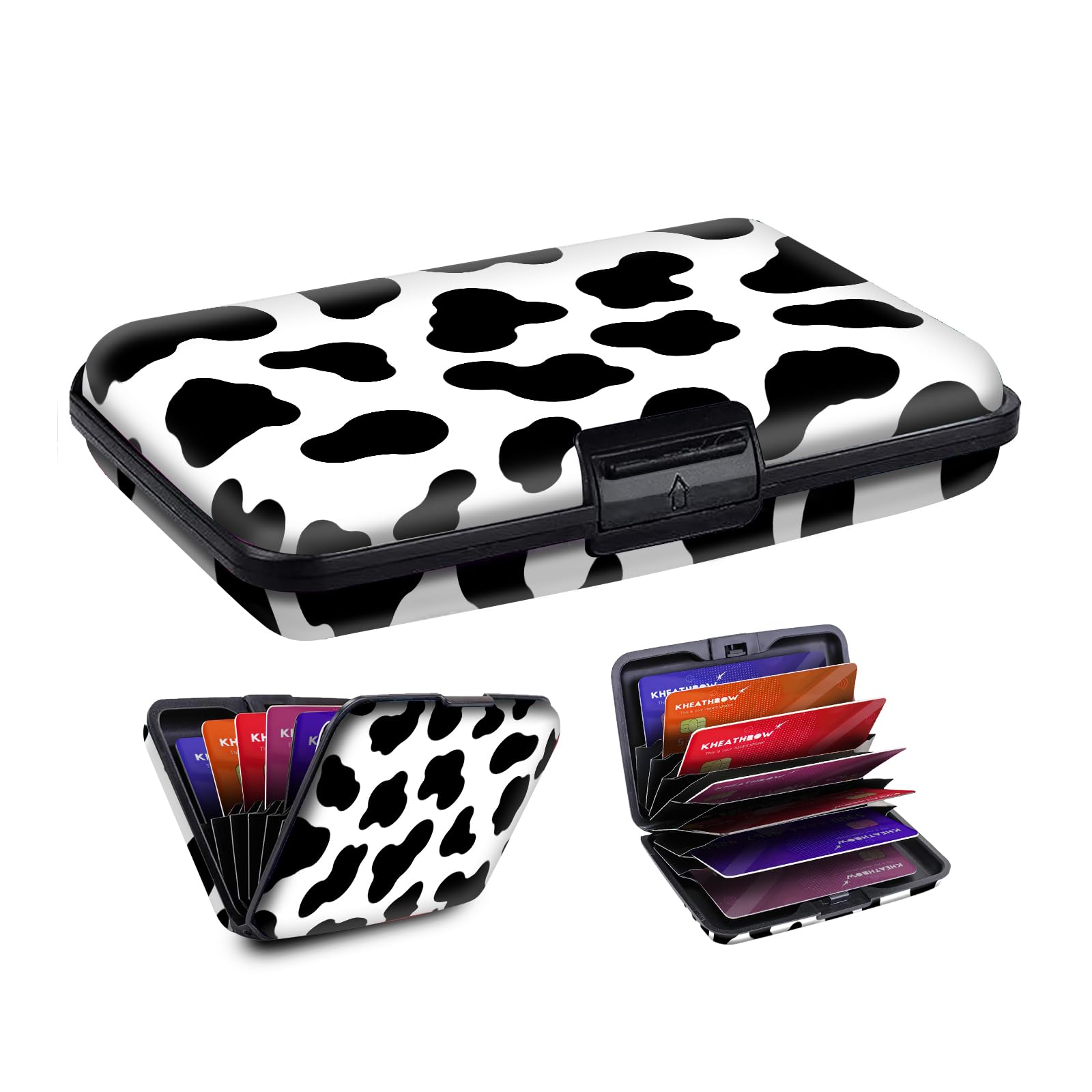 AUEKLLW Mini RFID Aluminum Credit Card Holder for Women Men, Slim Business Hard Card Case, Cute Card Wallet ID Case Cute Cow Print