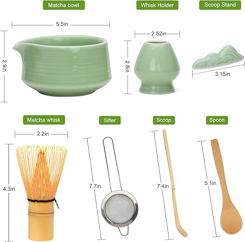 Miniatura 2 de Juego de batidor de matcha, juego de 7 piezas de matcha verde incluye cuenco de matcha (19 onzas), batidor de bambú y cuchara de matcha, soporte