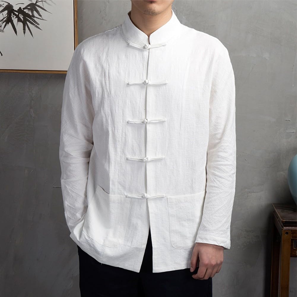 Veste chinoise de Kung Fu Tai Chi pour hommes, costume traditionnel en coton et polyester, manches longues, fermeture à boutons, col montant