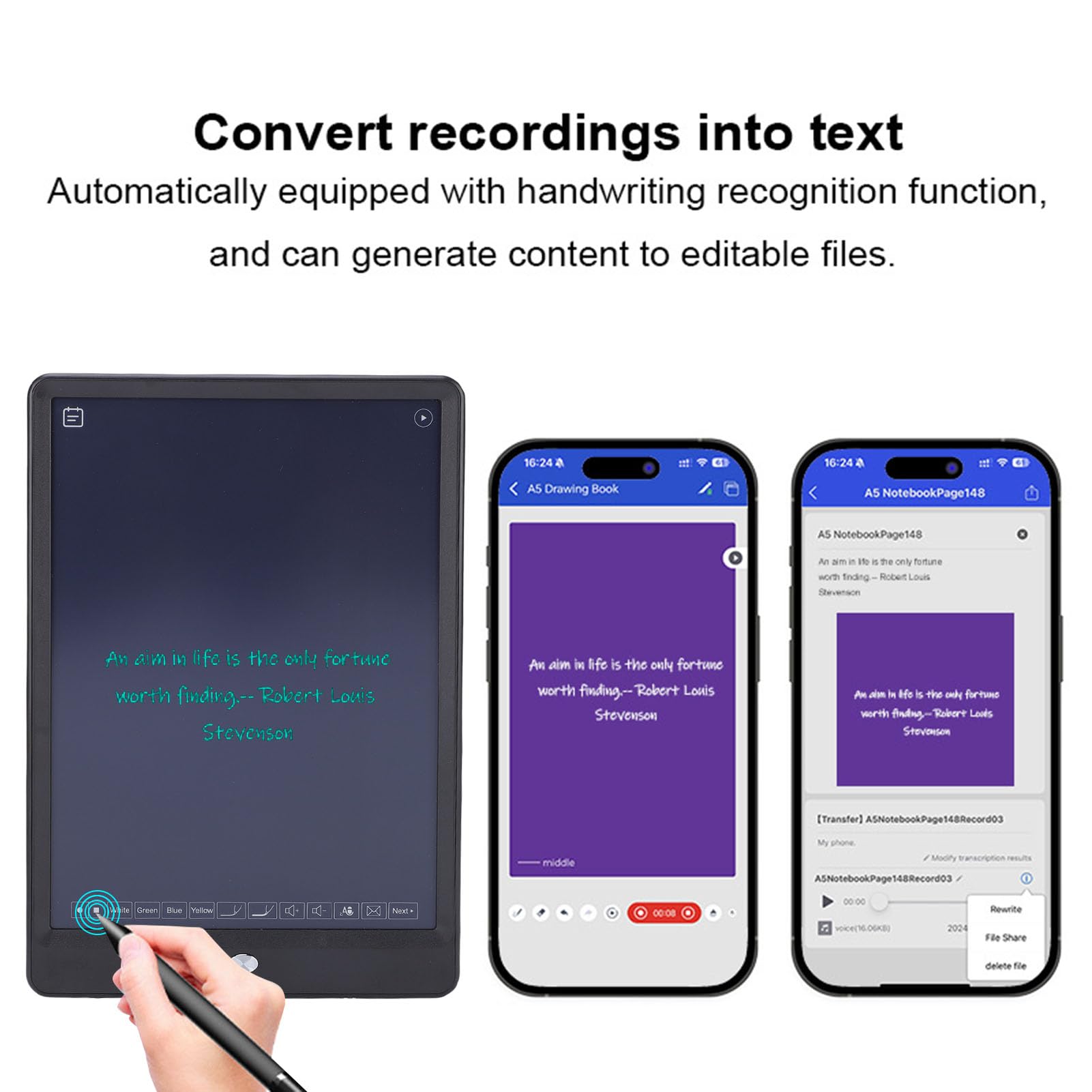 SIXRUN Tablet da Disegno Intelligente, Tavoletta Digitale con Penna per Appunti, Riconoscimento della Scrittura, Sincronizzazione, Compatibile con Smartphone