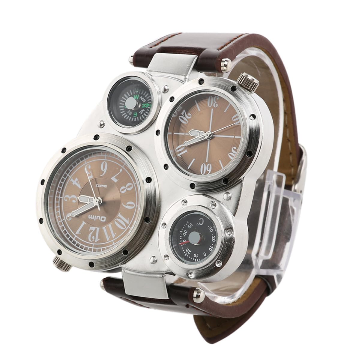 Orologio Sportivo da Polso Uomo con Doppio Movimento al Quarzo, Cinturino Regolabile in Pu e Lega Dura, Stile Retrò Marrone per Attività Outdoor