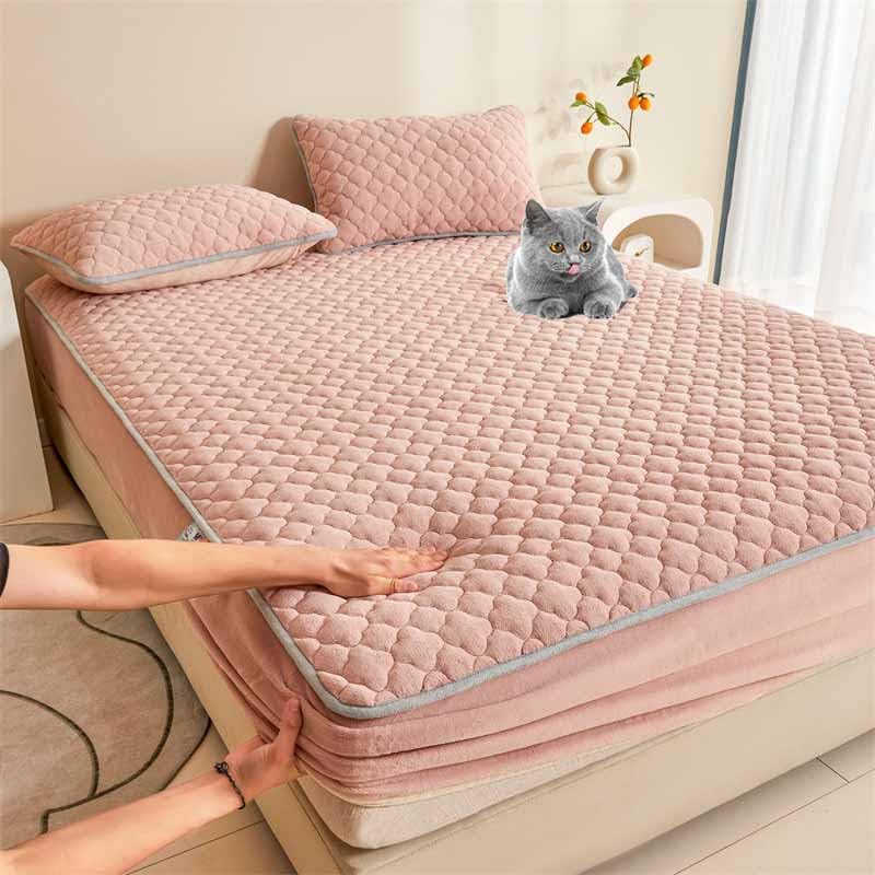 YWQJL Protector De Colchón Funda De Colchón Funda De Colchón Colcha De Invierno De Terciopelo De Leche Engrosada, Colcha Ajustada, Sábana De Funda De Colchón De Terciopelo Coral(5,2 Pillowcase)