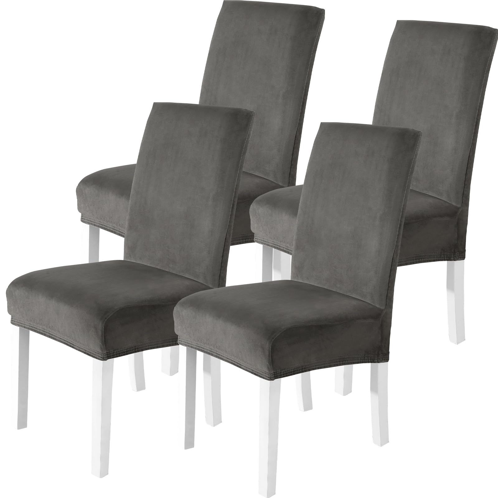 CYCMACO Fundas Sillas De Comedor Terciopelo Pack 4, Funda De Sillas Ajustables Y Elasticas, Universal Chair Cover Lavables Banquetes Hogar Restaurante Hotel, Gris Oscuro