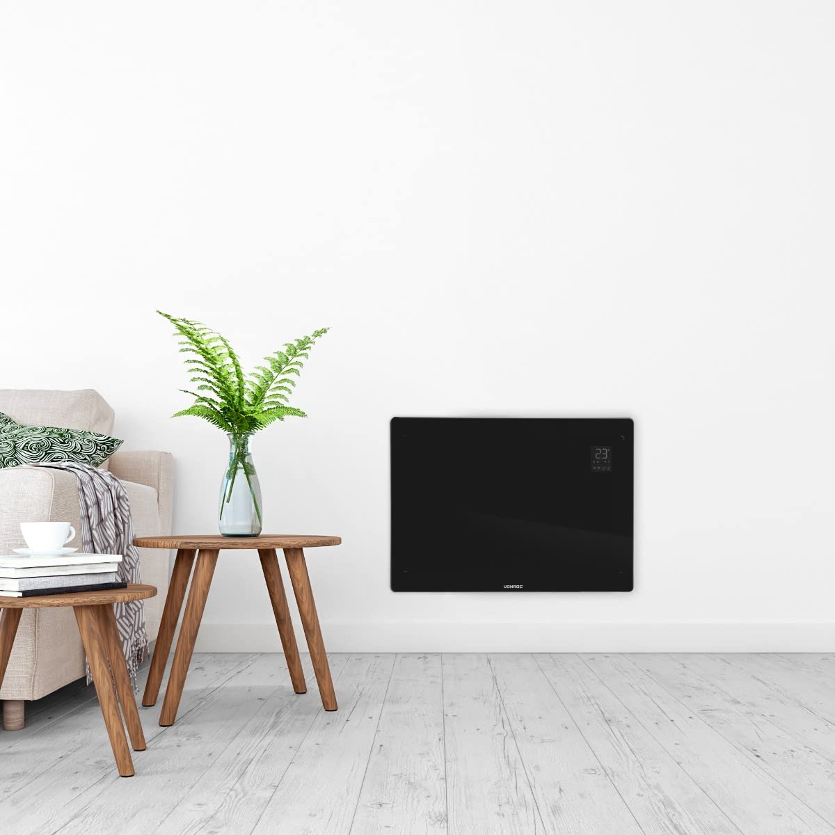 VONROC Ogrzewanie elektryczne energooszczędne 1500 W – ogrzewanie konwektorowe [18 m²] – mobilne ogrzewanie elektryczne [sterowanie za pomocą aplikacji/dotykowe] – grzejnik 2 w 1, montaż na ścianie