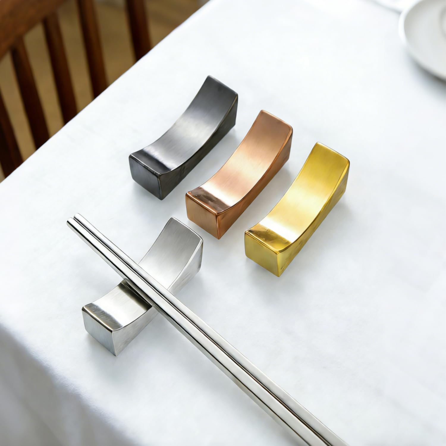Angelkiss 4 supporti per bacchette in acciaio inox, per cucchiaio, forchetta, coltello, organizer da cucina per ristorante, hotel, casa, durevole e igienico (oro)