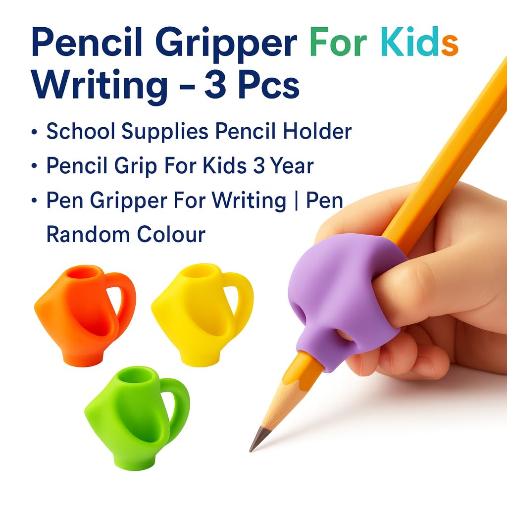 Vemlons Pencil Gripper For Kids Writing - Set of 3 Pcs, Writing Supplies for Kids | Pencil Gripper 3 Year | Pencil Grip for 5 Year | Pencil Grips 2