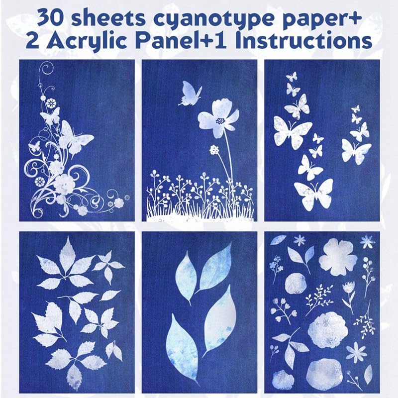 omolly 30Pcs Cyanotype Paper Sun Print Kit with 2 Acrylic Panels, Sun Printing Paper - Image 4