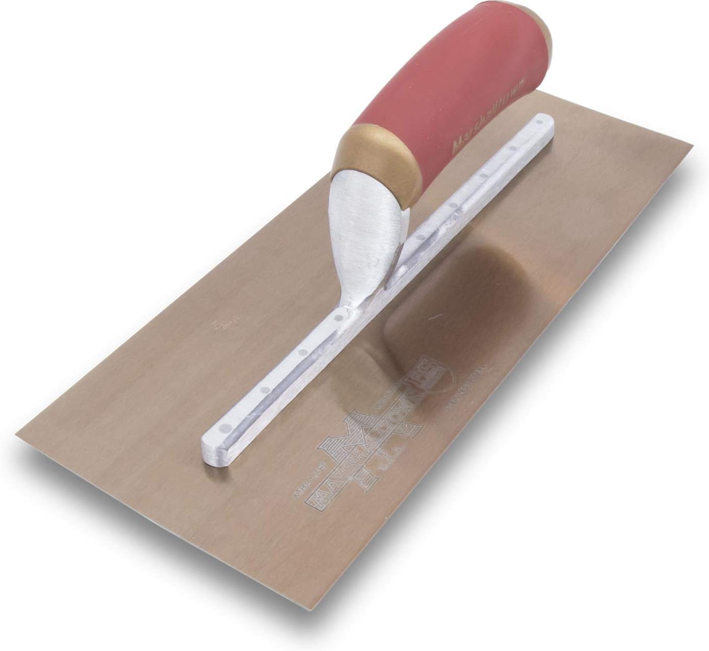PermaShape Plasterers Finishing Trowel, Broken-in Golden Stainless Steel 330 x 127mm Blade, DuraSoft Handle, PB13GSD