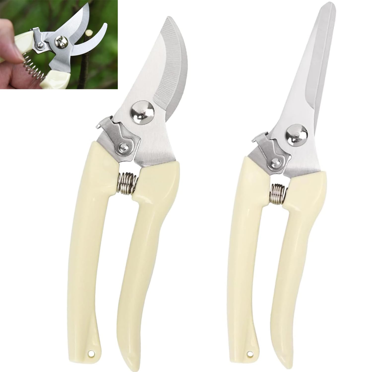 Joyzzz Pruning Scissors Gardening, 2 Pack Pruning Shears for Gardening, Garden Pruning Shears Set, 1 Bypass Pruner+1 Straight Blade Scissors, for Cutting Flowers, Trimming Plants, Fruits Picking