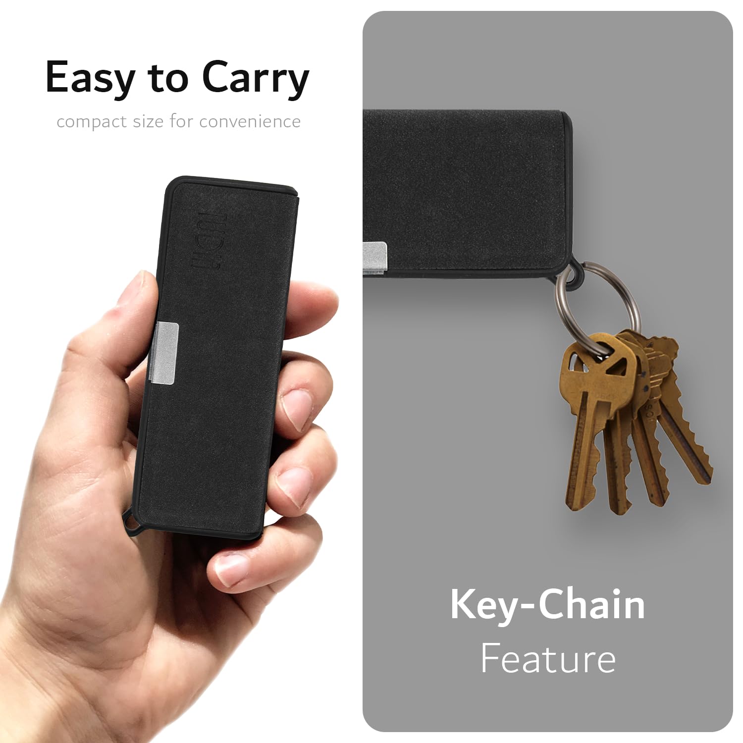 TUDIA Skórzane etui podróżne kompatybilne z KardiaMobile 6L, trwałe skórzane zamknięcie magnetyczne z uchwytem na klucze, lekkie, smukłe, ochronne etui na cały korpus, czarne