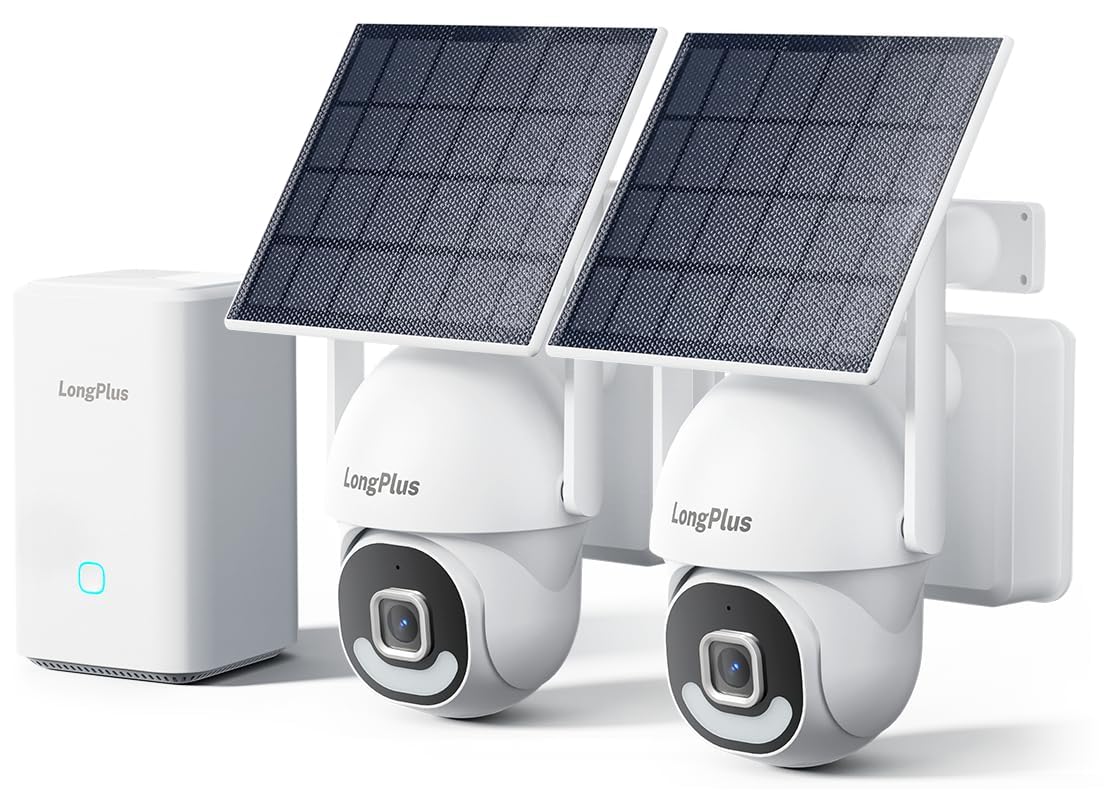 3K Solar Security Cameras Wireless Outdoor, 2 Cam-Kit, No Subscription