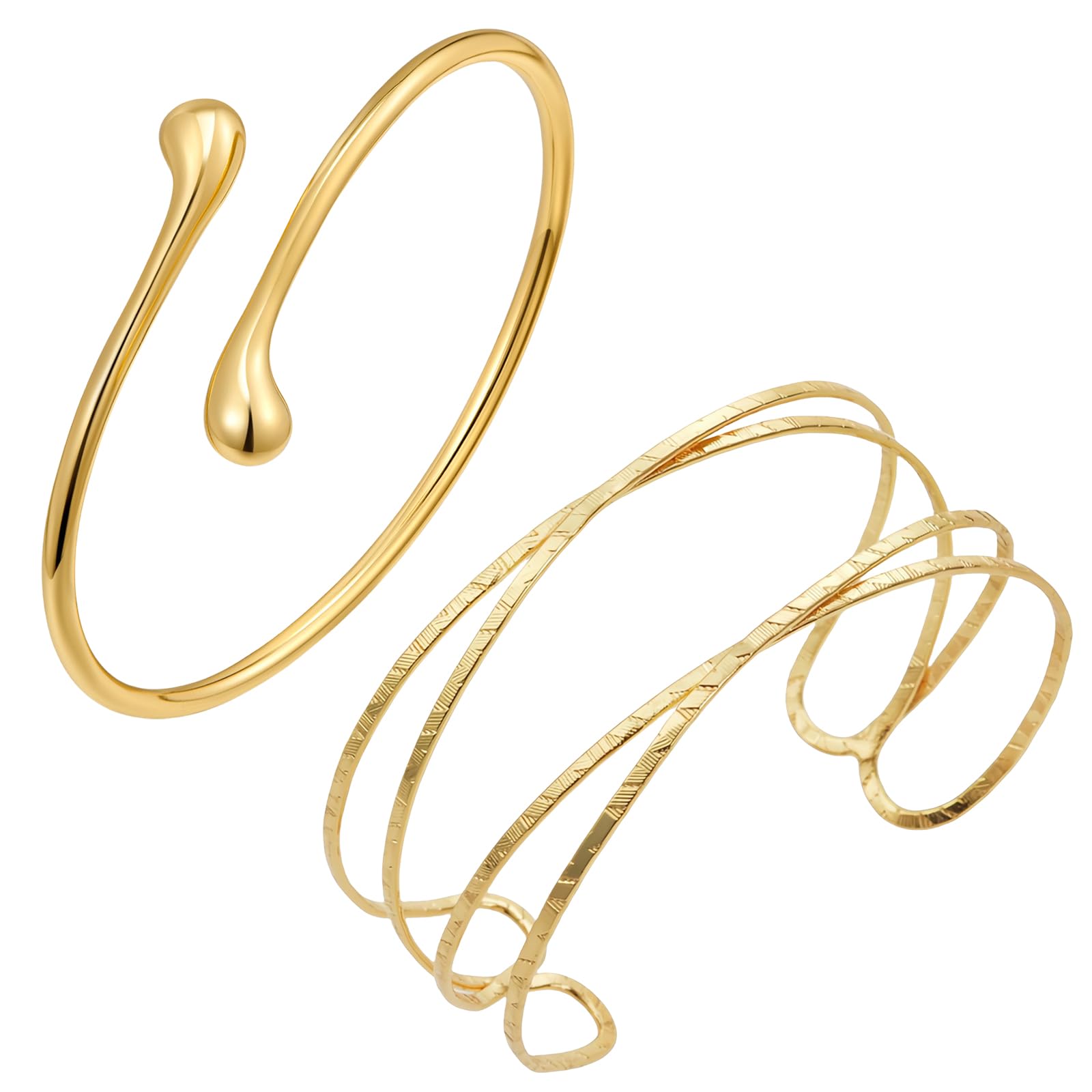 TenaLucy 2 Piezas Brazo Abierto Superior brazalete,Brazalete Minimalista Dorado Brazalete Dorado Mujer Pulsera Superior de Bobina Brazalete Superior con Capas Brazalete Simple Abierto
