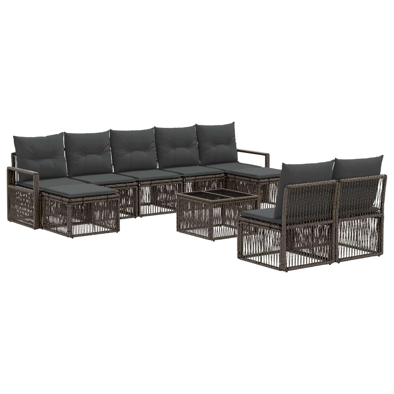 Set di divani da giardino, 10 pezzi, in polyrattan, colore grigio | Mobili lounge modulari con comodi cuscini per terrazza e balcone. Robusto telaio in acciaio e design flessibile.