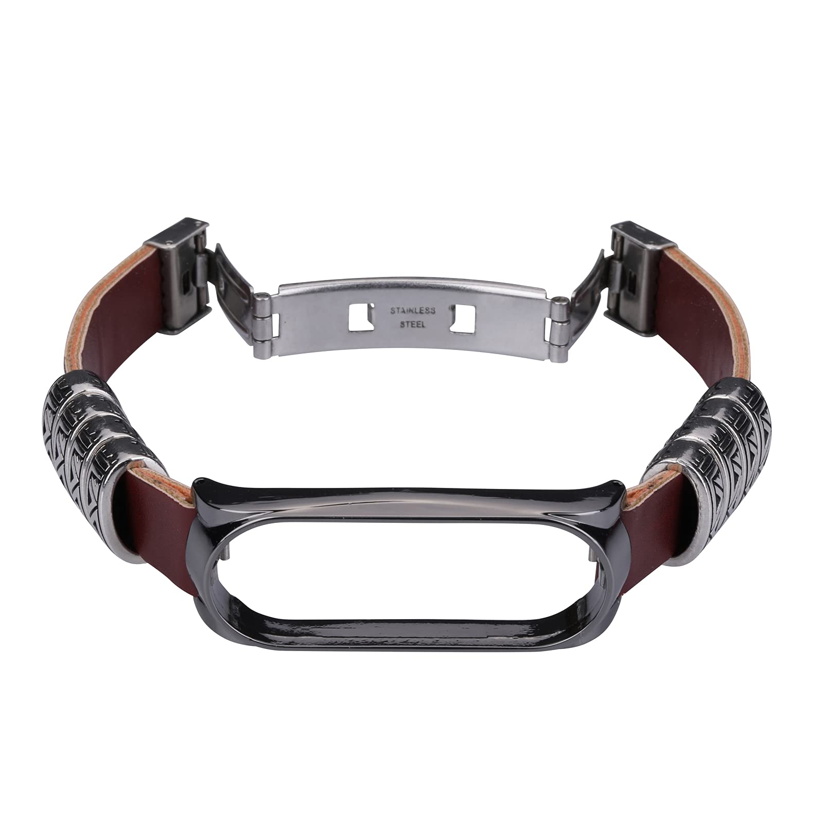 MVRYCE Mi Band 6 Watch Strap, 160mm-200mm Replacement PU Leather Band with Retro Embossed Element Adjustable Sport Wristband Accessories Strap Compatible for Mi Band 5/Mi Band 6 (Brown-Black)