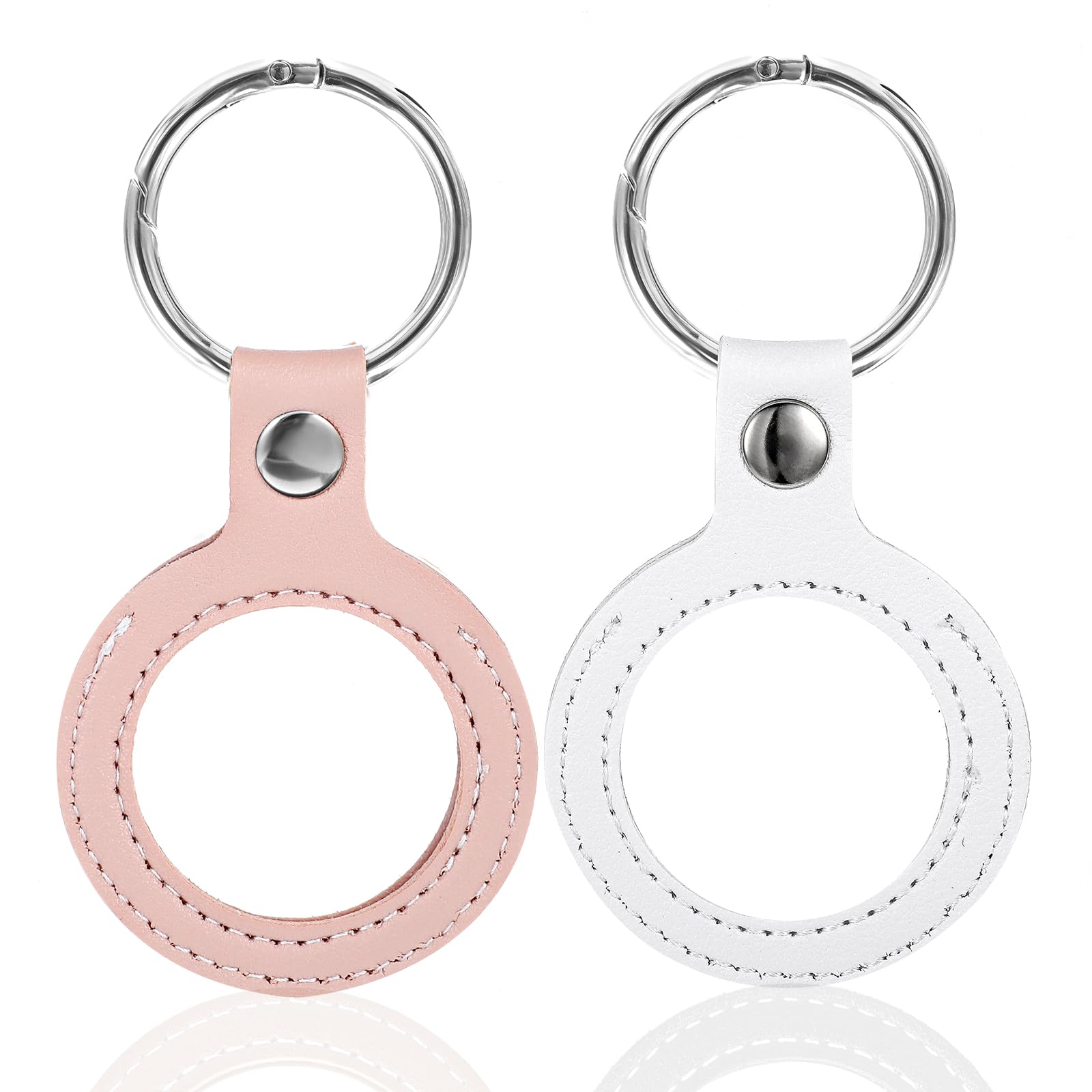 Nogeqi 2 Pack Quarter Holder Keychain, AA Chip Holder Fits Coin Size 34mm, Leather Keychain for AA Coin Chips Tokens Medallion Collection Storage (Pink, White)