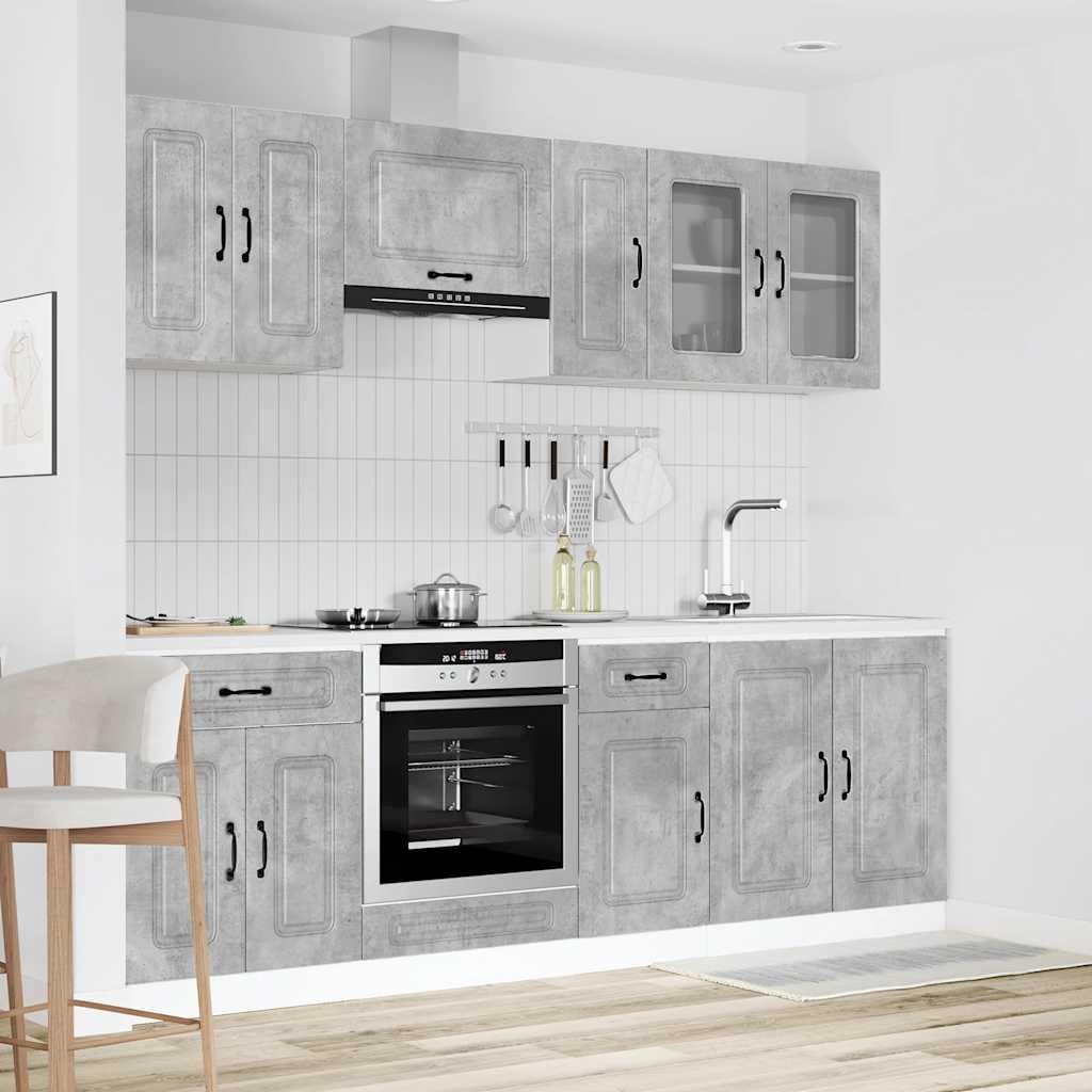 Set Mobili Cucina 8 pz Kalmar Grigio Cemento Truciolato con Ante Vetro