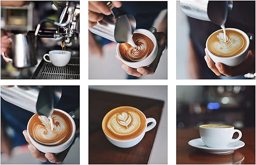 Miniatura 7 de Nicunom Paquete de 2 jarras espumadoras de leche, jarra de vapor de café expreso de 12 onzas y 20 onzas, taza vaporera de leche de acero inoxidable,