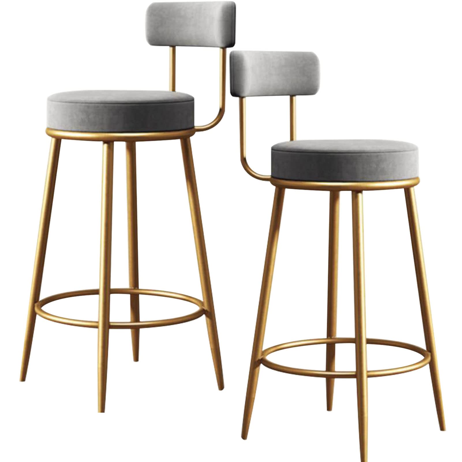 Tabourets de bar velours gris chaise moderne dorée rembourrée 25.6 pouces