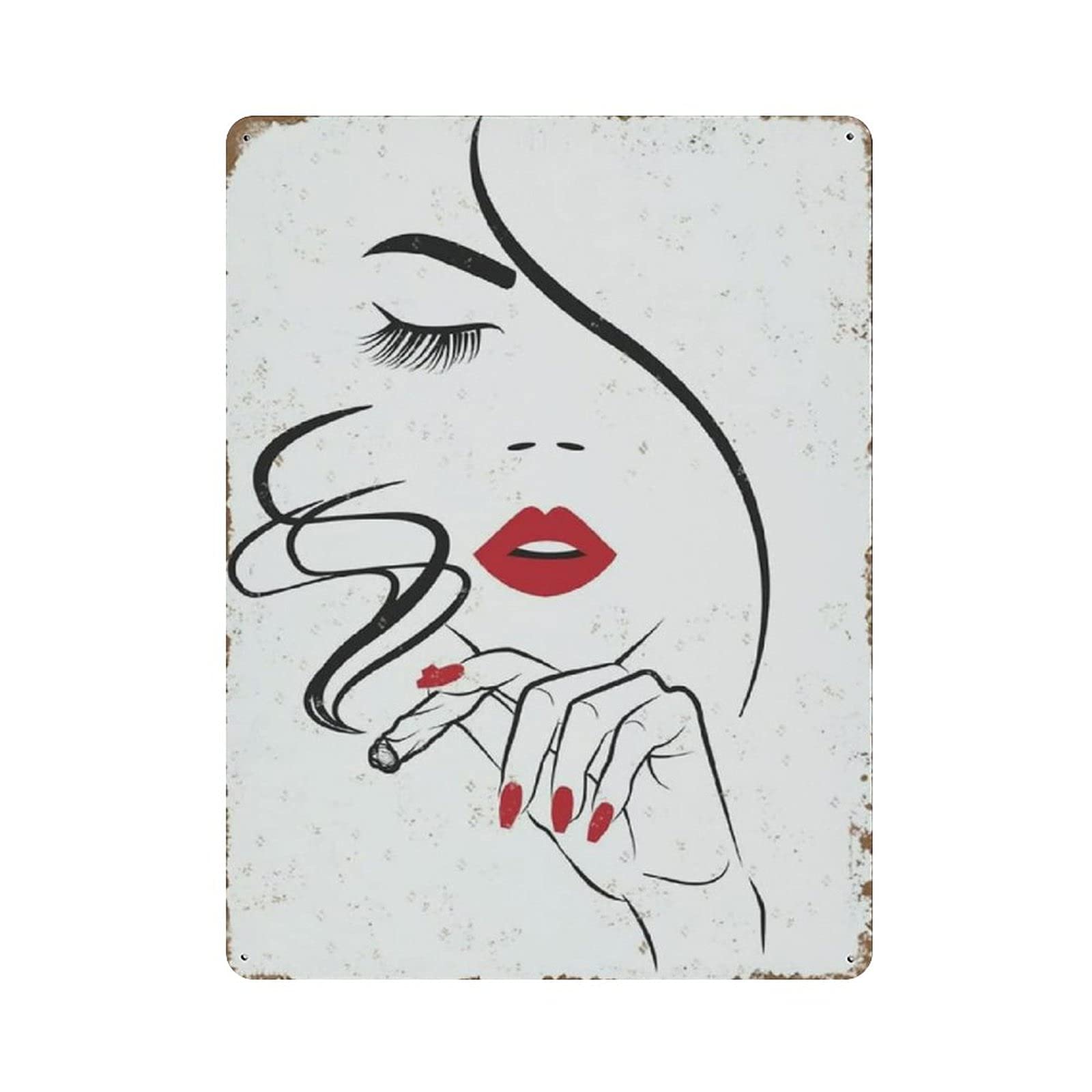 Woman Smoking Novelty Metal Signs, Fun Poster For Bar Kitchen Cafe Farmhouse Wall Decor 12x16 inch