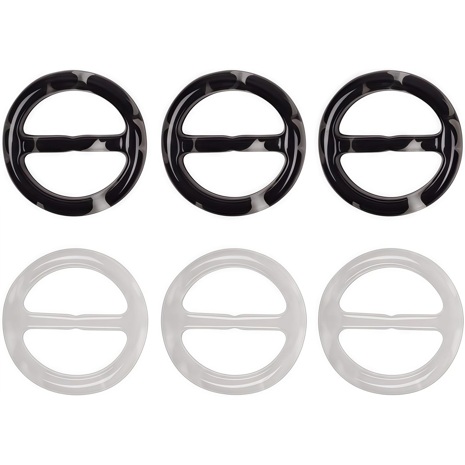 Vasana Women's Black & White Mix 6 Pcs 5Cm 2Inch Simple And Stylish Round Resin Plastic Scarf Ring Scarves Buckle Silk Clasp Clips Clothing Ring Wrap Holder For Silk Neckerchief Clothing T-Shirt (Black & White Mix)