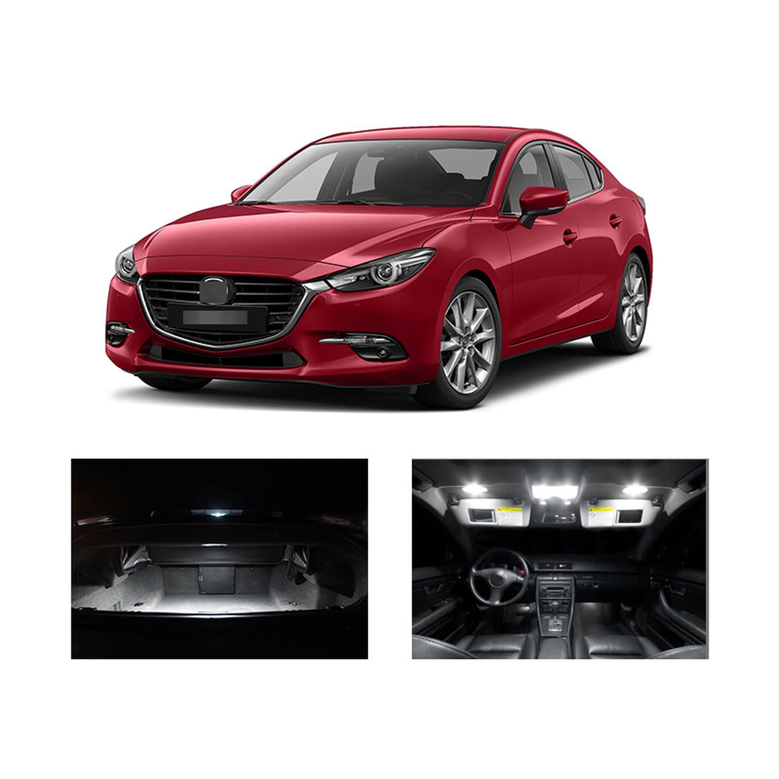 8 Bombillas LED Blancas para Mapa de Coche, luz de Techo, Kit Interior Apto para Mazda 3 Sedan 2014 2015 2016 2017 2018, lámpara de Placa de Carga para Maletero