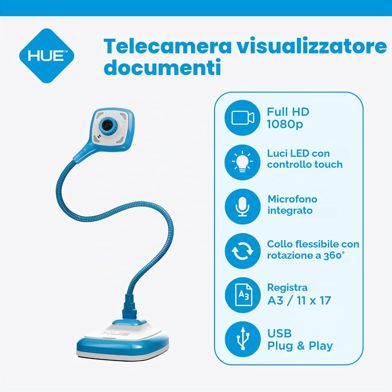 HUE HD Pro Visualizzatore di Documenti/Telecamera USB, Blu