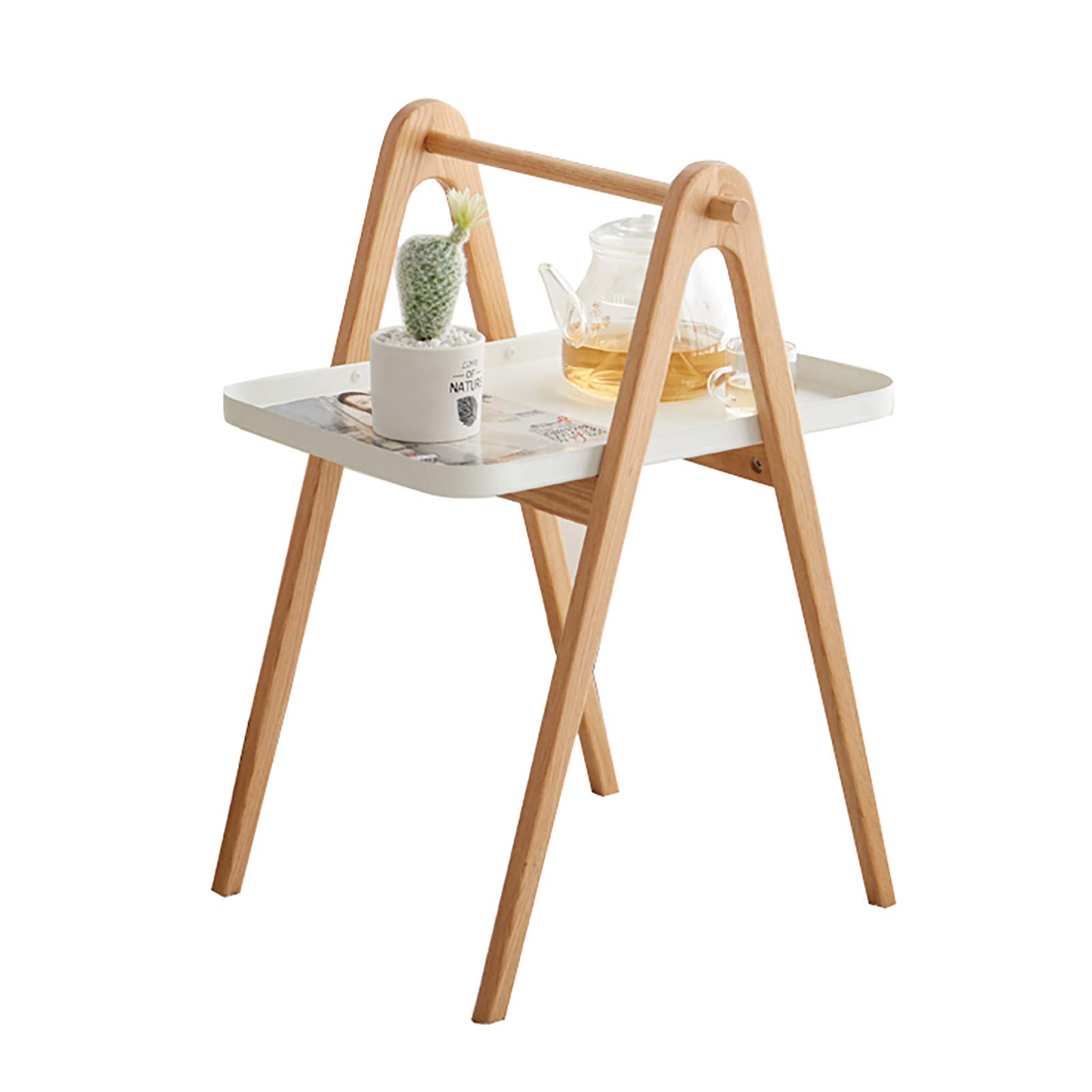 XQKXHZ Solid Wood Side Table, Simple Sofa Small Space Corner Table Modern Iron Bedside Shelf Nordic Living Room Small Coffee Table, 50X44x69cm