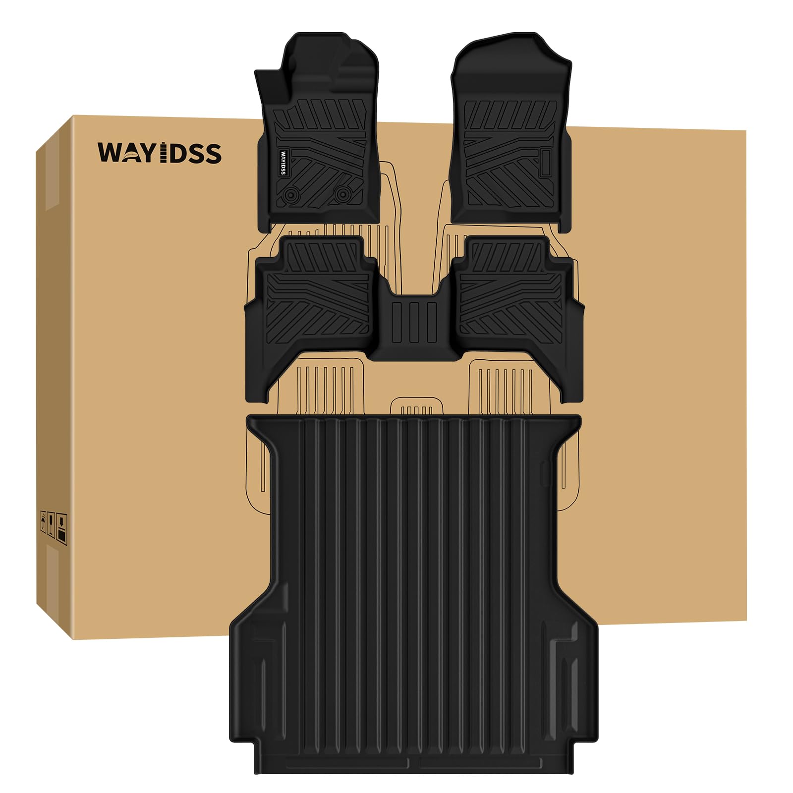 Photo 1 of Full Set mat for 2024 2025 2026 Ford Ranger (5ft Short Bed mat) SuperCrew Cab All Weather Truck Protector TPE Front and Rear Row?Floor Liners with Bed Trunk Liners Accessories - Black
